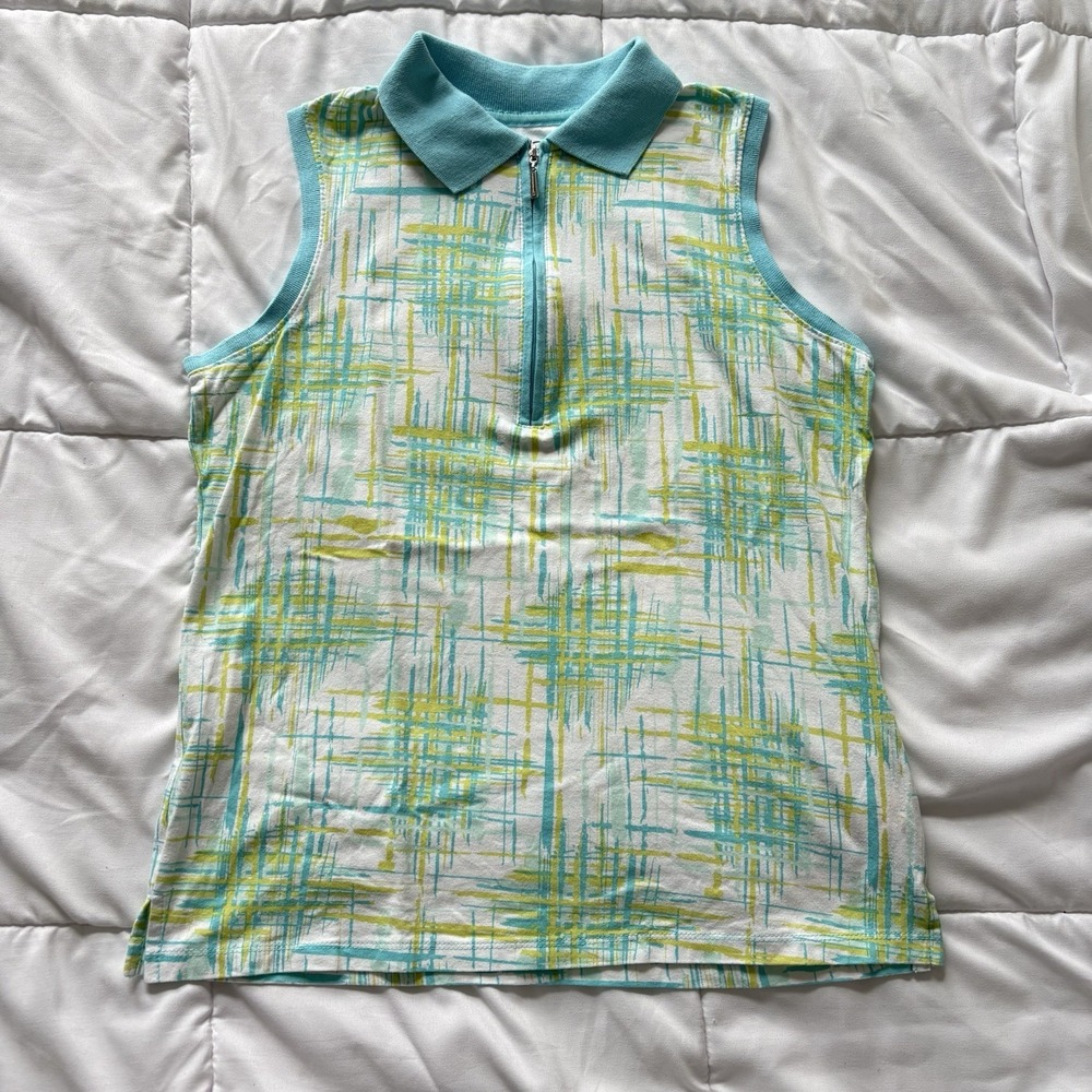 Coral Bay Polo Sleeveless Collared Womens Small Golf White‎ Blue Preppy Luxury